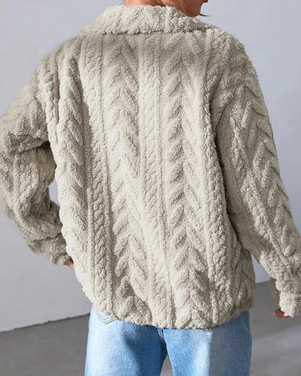 Fuzzy Zip Up Long Sleeve Jacket - ShopEasier