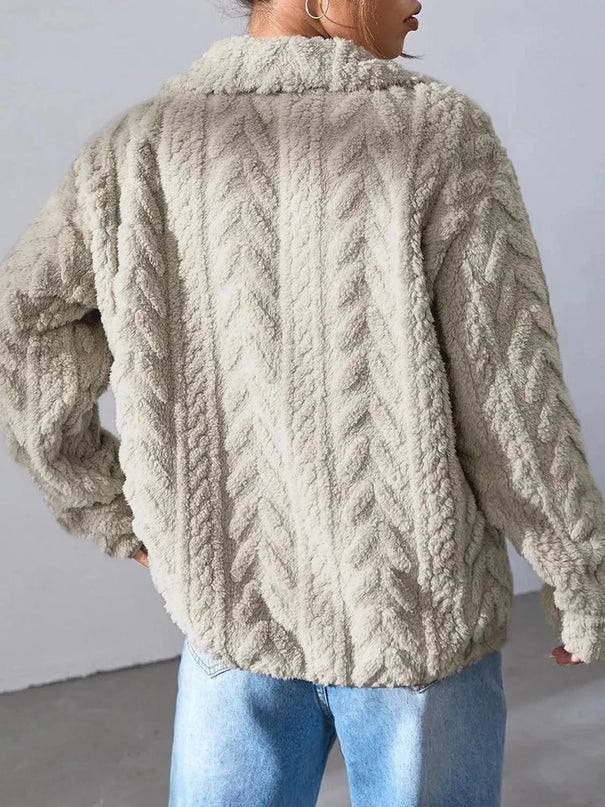 Fuzzy Zip Up Long Sleeve Jacket - ShopEasier