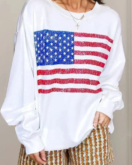 US Flag Round Neck Long Sleeve Sweatshirt - ShopEasier