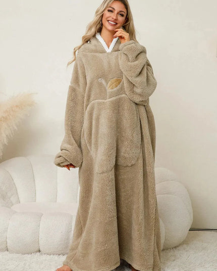 Pocketed Contrast Long Sleeve Hooded Lounge Dress