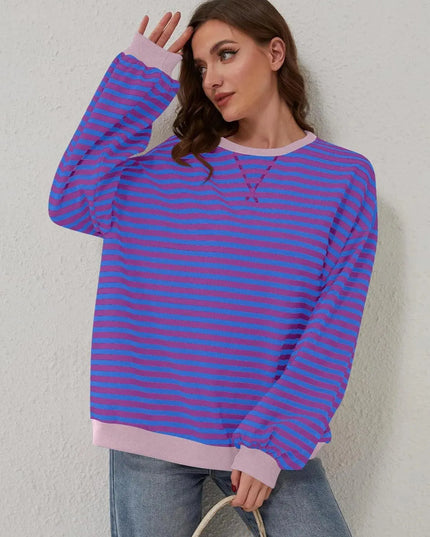 Chic Contrast Striped Long Sleeve Pullover