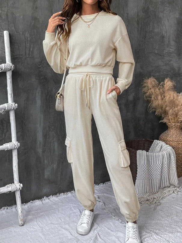 Perfee Casual Tied Long Sleeve Top and Pants Ensemble