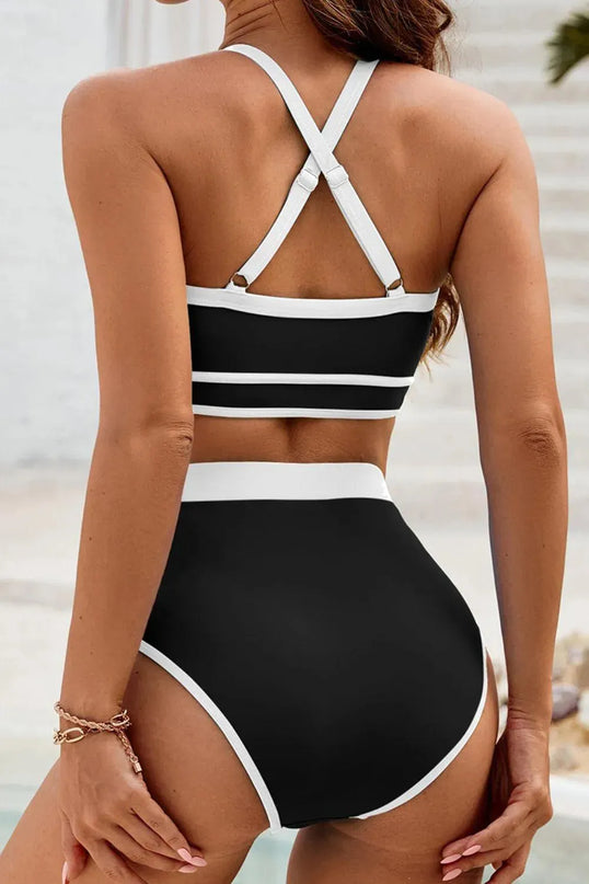 Crisscross Contrast Trim Bikini Set