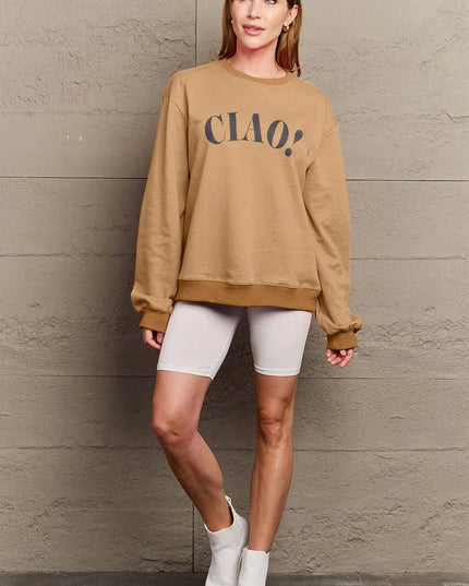 Simply Love Full Size CIAO！Round Neck Sweatshirt - ShopEasier