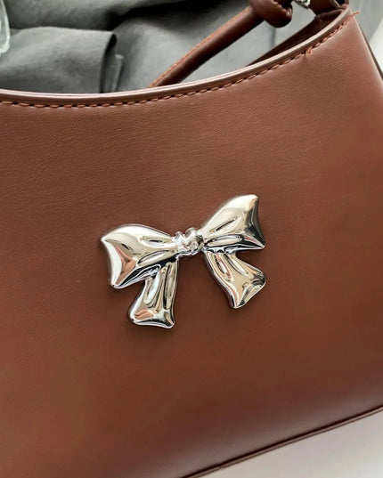 Knotted Strap PU Leather Bow Handbag