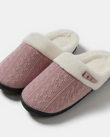 Cozy Horn Buckle Fuzzy Flat Slippers