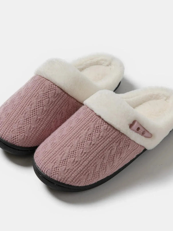 Cozy Horn Buckle Fuzzy Flat Slippers