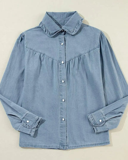 Button Up Long Sleeve Denim Top - ShopEasier