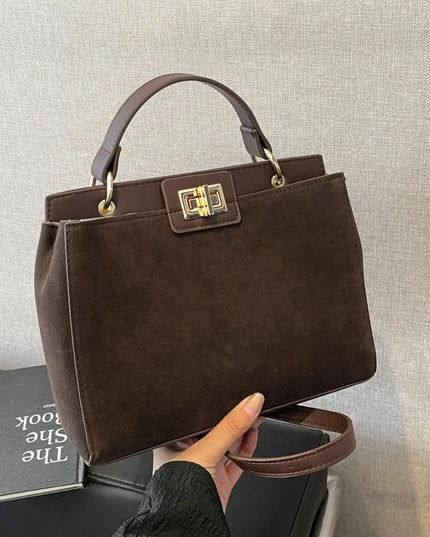 Versatile Solid Color Handbag with Detachable Strap