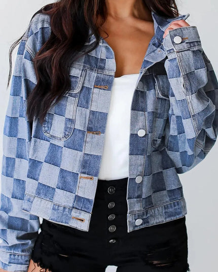 Plaid Denim Button-Up Jacket