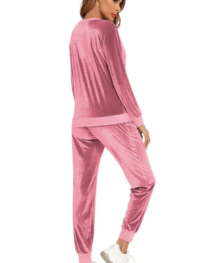 Cozy Round Neck Long Sleeve Lounge Set with Convenient Pockets