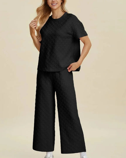 Textured Comfort Two-Piece Top and Pants Set with Pockets