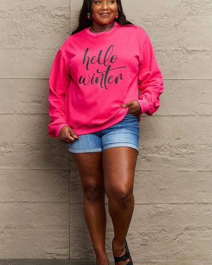 Simply Love Full Size HELLO WINTER Graphic Sweatshirt - ShopEasier