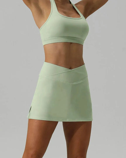 Halter Neck Tank and Slit Skirt Active Set - ShopEasier