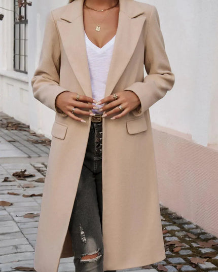 Stylish Pocketed Long Sleeve Coat with Collared Neck