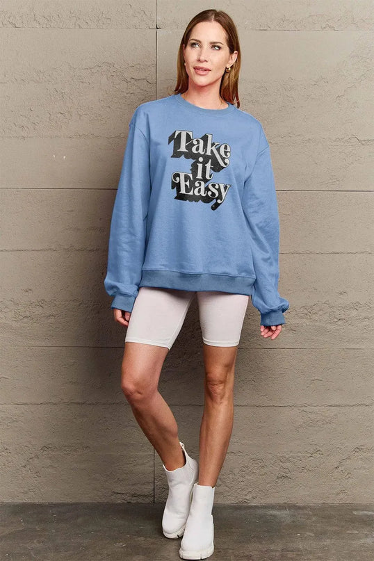 Simply Love Full Size TAKE IT EASY Graphic Sweatshirt - ShopEasier