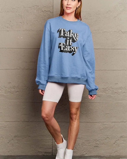 Simply Love Full Size TAKE IT EASY Graphic Sweatshirt - ShopEasier