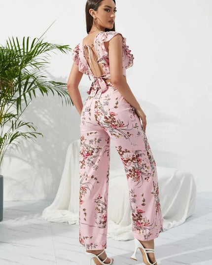 Honey Printed Surplice Cap Sleeve Top and Pants Set - ShopEasier