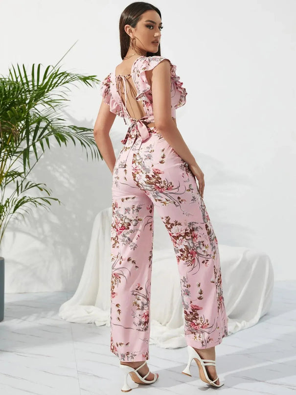 Honey Printed Surplice Cap Sleeve Top and Pants Set - ShopEasier