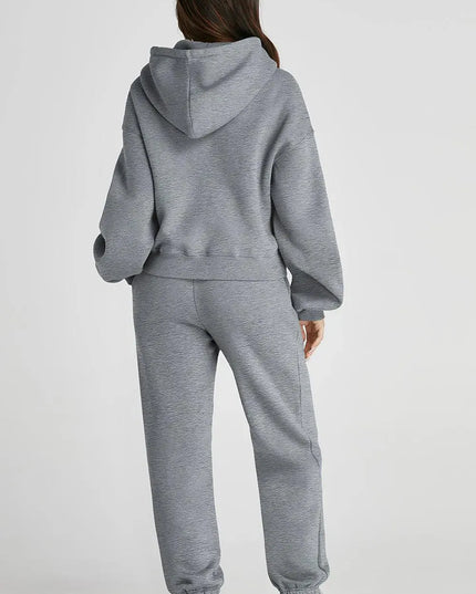 Casual Drawstring Hooded Activewear Set with Pocketed Pants