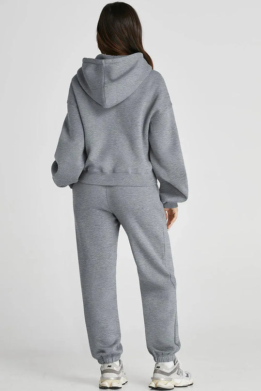 Casual Drawstring Hooded Activewear Set with Pocketed Pants