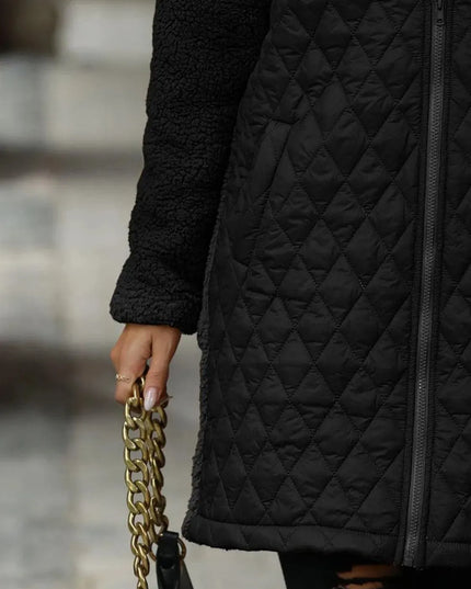 Textured Hooded Zip-Up Coat with Long Sleeves