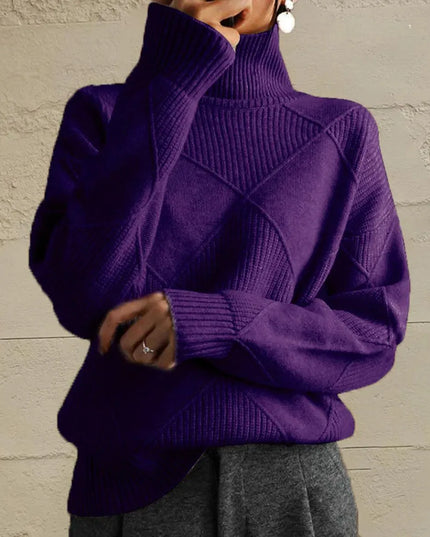 Geometric Turtleneck Long Sleeve Sweater - ShopEasier