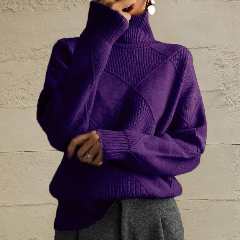 Geometric Turtleneck Long Sleeve Sweater - ShopEasier