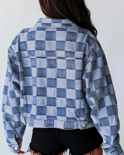 Plaid Denim Button-Up Jacket