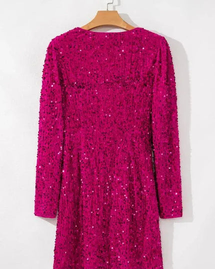 Sequin Surplice Long Sleeve Mini Dress