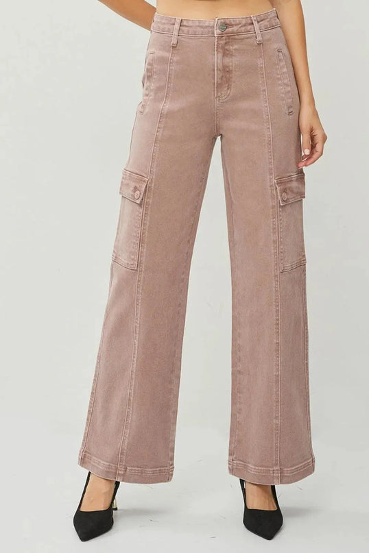 RISEN Full Size High Rise Wide Leg Cargo Jeans - ShopEasier