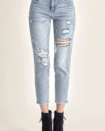 RISEN Distressed Slim Cropped Jeans - ShopEasier