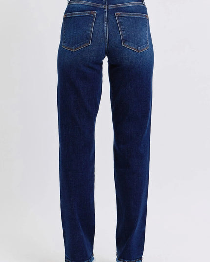 Judy Blue Full Size Raw Hem Straight Leg Jeans - ShopEasier