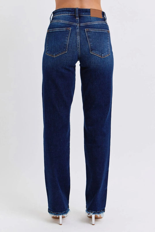 Judy Blue Full Size Raw Hem Straight Leg Jeans - ShopEasier