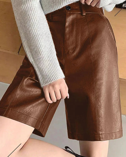 Faux Leather High Waist Shorts with Pockets