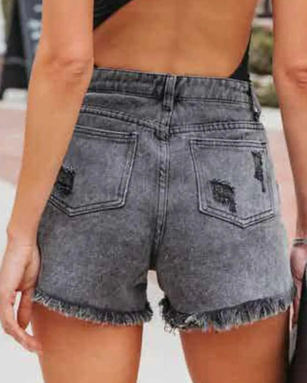 Frayed Edge Denim Cutoffs with Functional Pockets