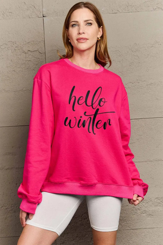 Simply Love Full Size HELLO WINTER Graphic Sweatshirt - ShopEasier