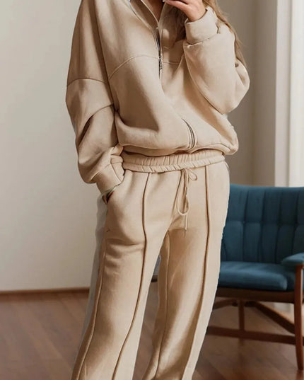 Zip Up Long Sleeve Top and Pants Set - ShopEasier