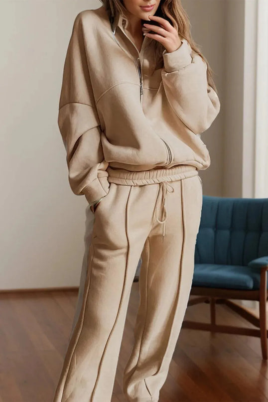 Zip Up Long Sleeve Top and Pants Set - ShopEasier