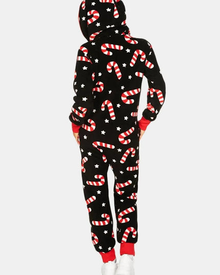 Printed Zip Up Long Sleeve Hooded Jumpsuit - ShopEasier