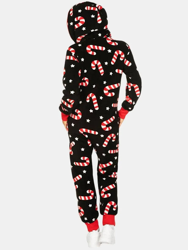 Printed Zip Up Long Sleeve Hooded Jumpsuit - ShopEasier