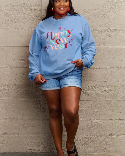 Simply Love Full Size HAPPY NEW YEAR Round Neck Sweatshirt - ShopEasier