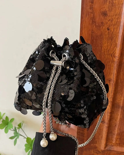 Drawstring Sequin Crossbody Bag