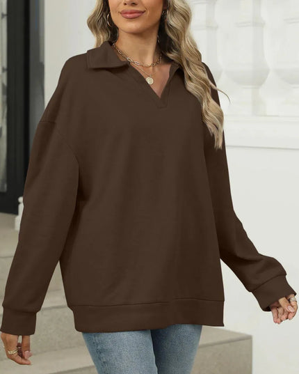 Johnny Collar Basic Long Sleeve Sweatshirt