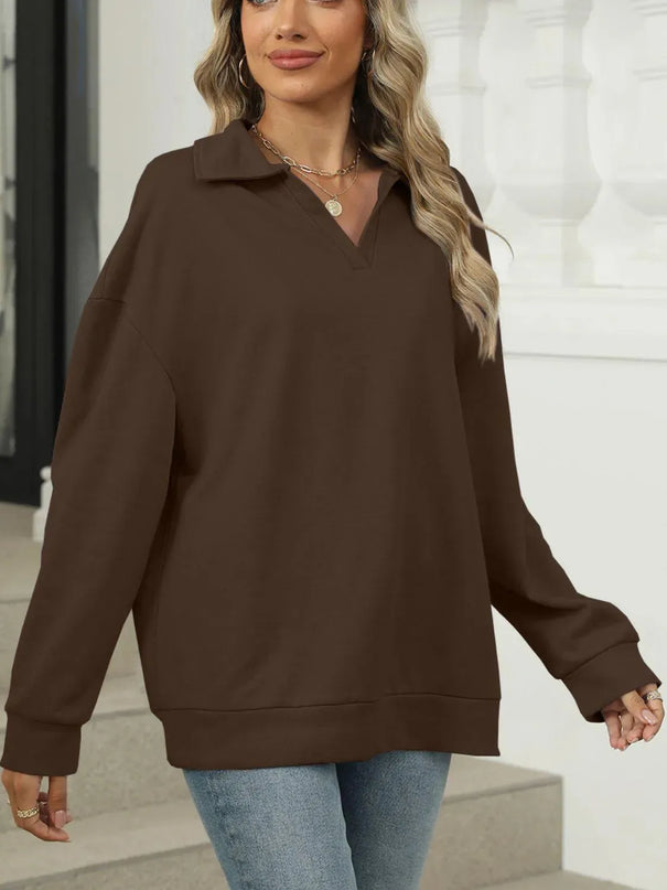 Johnny Collar Basic Long Sleeve Sweatshirt