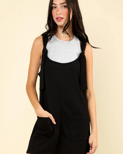 VERY J Tie Shoulder Front Pocket Romper - ShopEasier