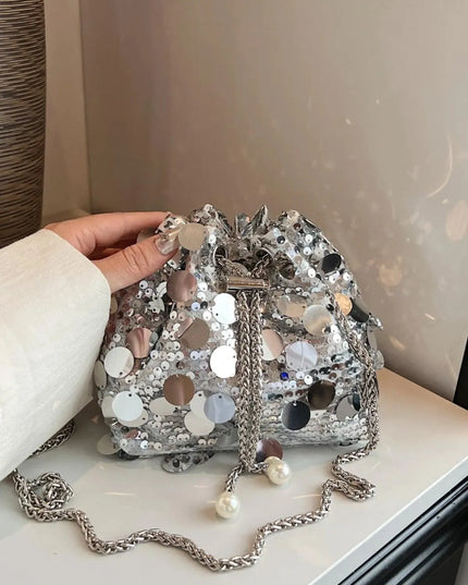 Drawstring Sequin Crossbody Bag