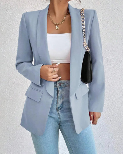 Shawl Collar Long Sleeve Blazer - ShopEasier