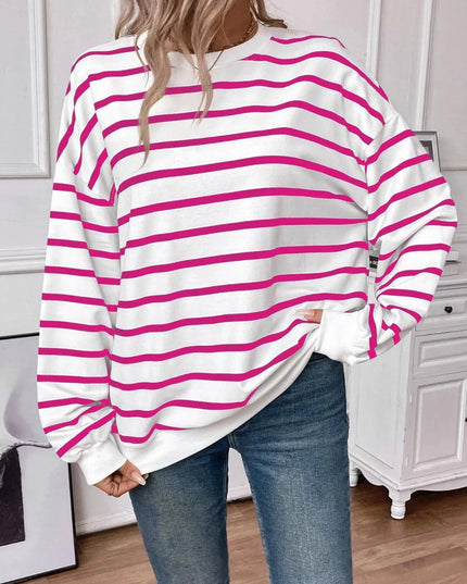 Chic Striped Round Neck Long Sleeve Sweatshirt