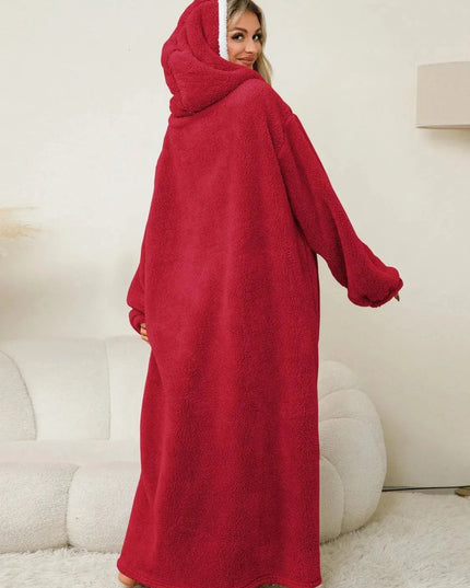 Pocketed Contrast Long Sleeve Hooded Lounge Dress